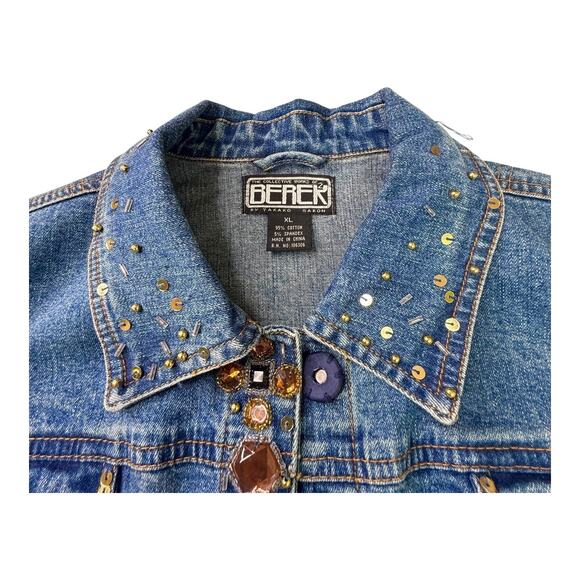 Designer Jean Jacket BEREK 2 COLLECTION Womens XL Takako Sakon Sequin Rhinestone - Picture 4 of 12